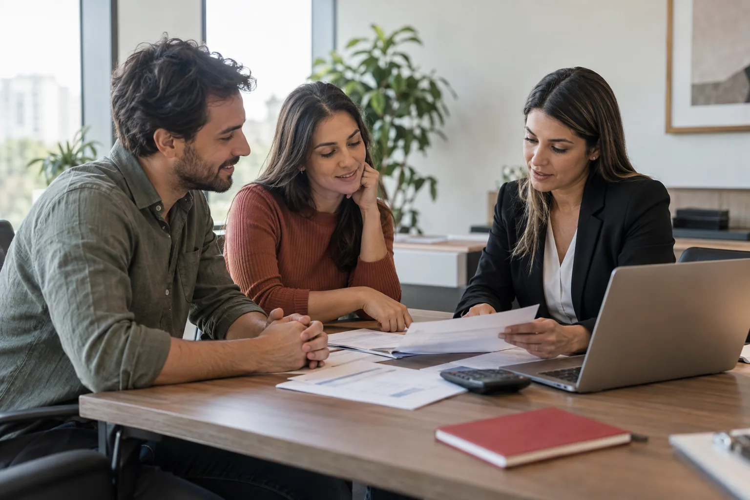 Pessoas analisando documentos e planejamento financeiro em uma mesa